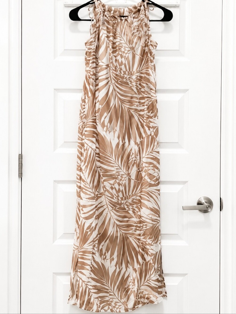 Kona Sol Tropical Swim Cover Up Dress M Tan White Sheer Beach Resort Maxi